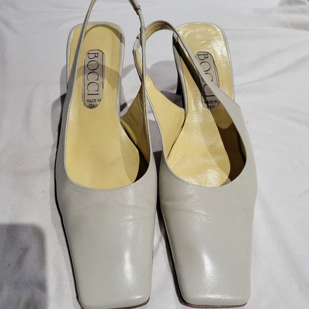 Beige square toe slings.  SIZE 4